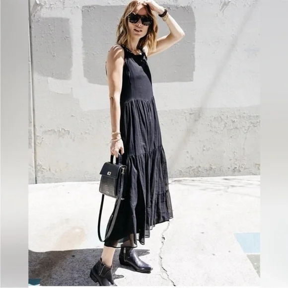 Anine Bing Agnes Black Tie Shoulder Cotton Maxi
Dress Small - Picture 1 of 11